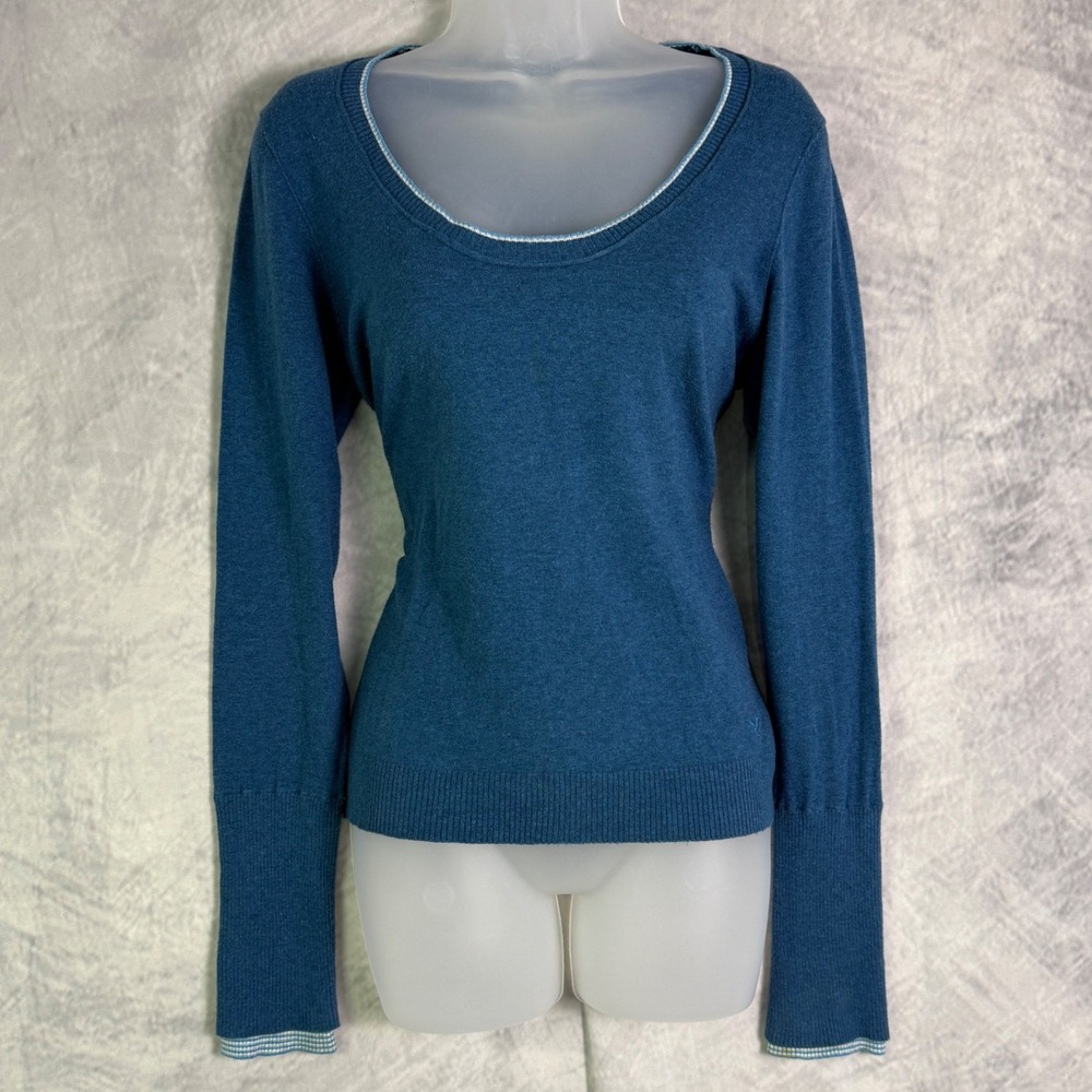 VTG Y2k American Eagle Sweater Top Women's sz L Blue Layered cuff Elena Gilbert